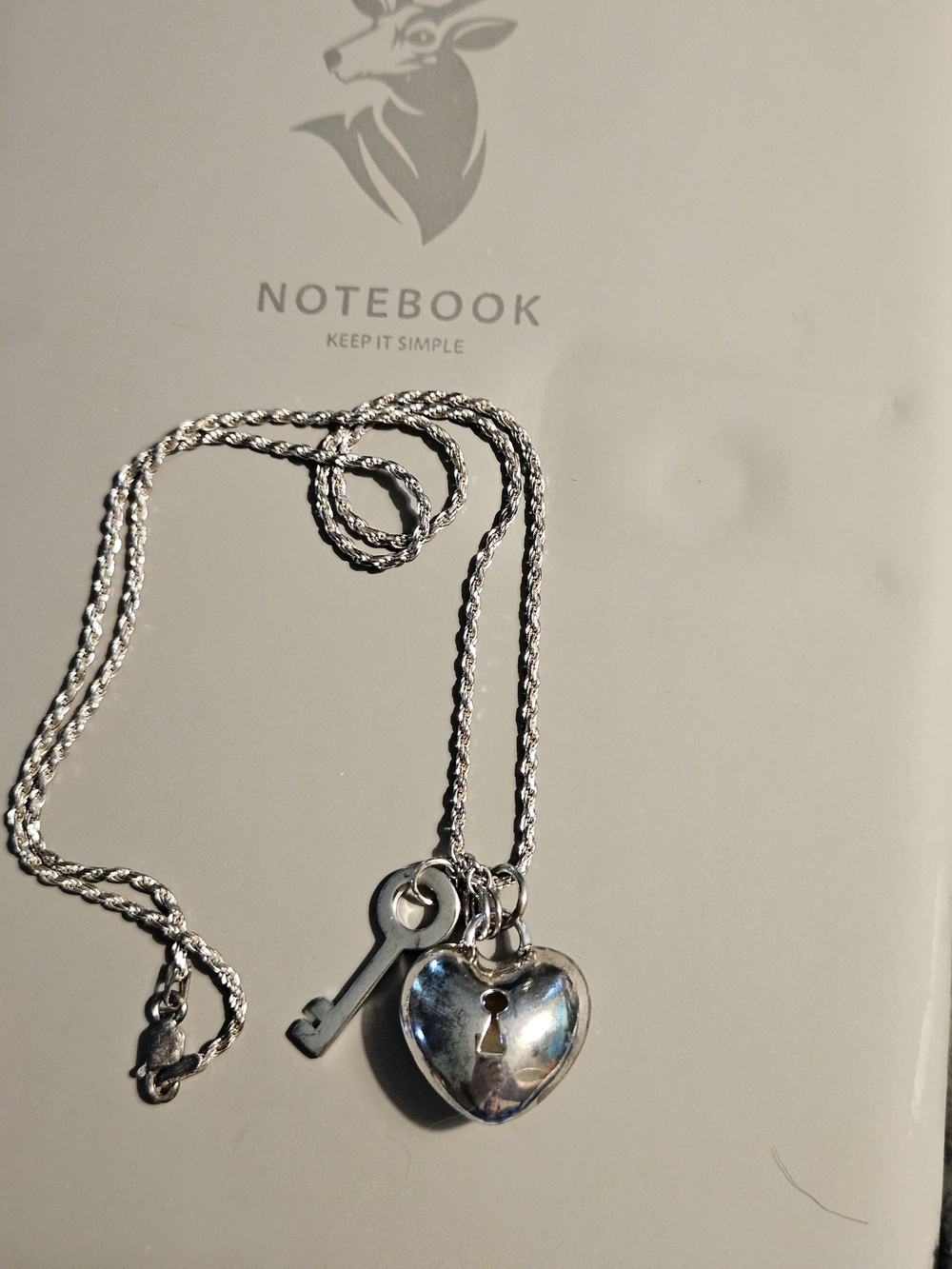 Vintage 925 Sterling Silver Heart Lock and Key Pendant Necklace Italy FAS